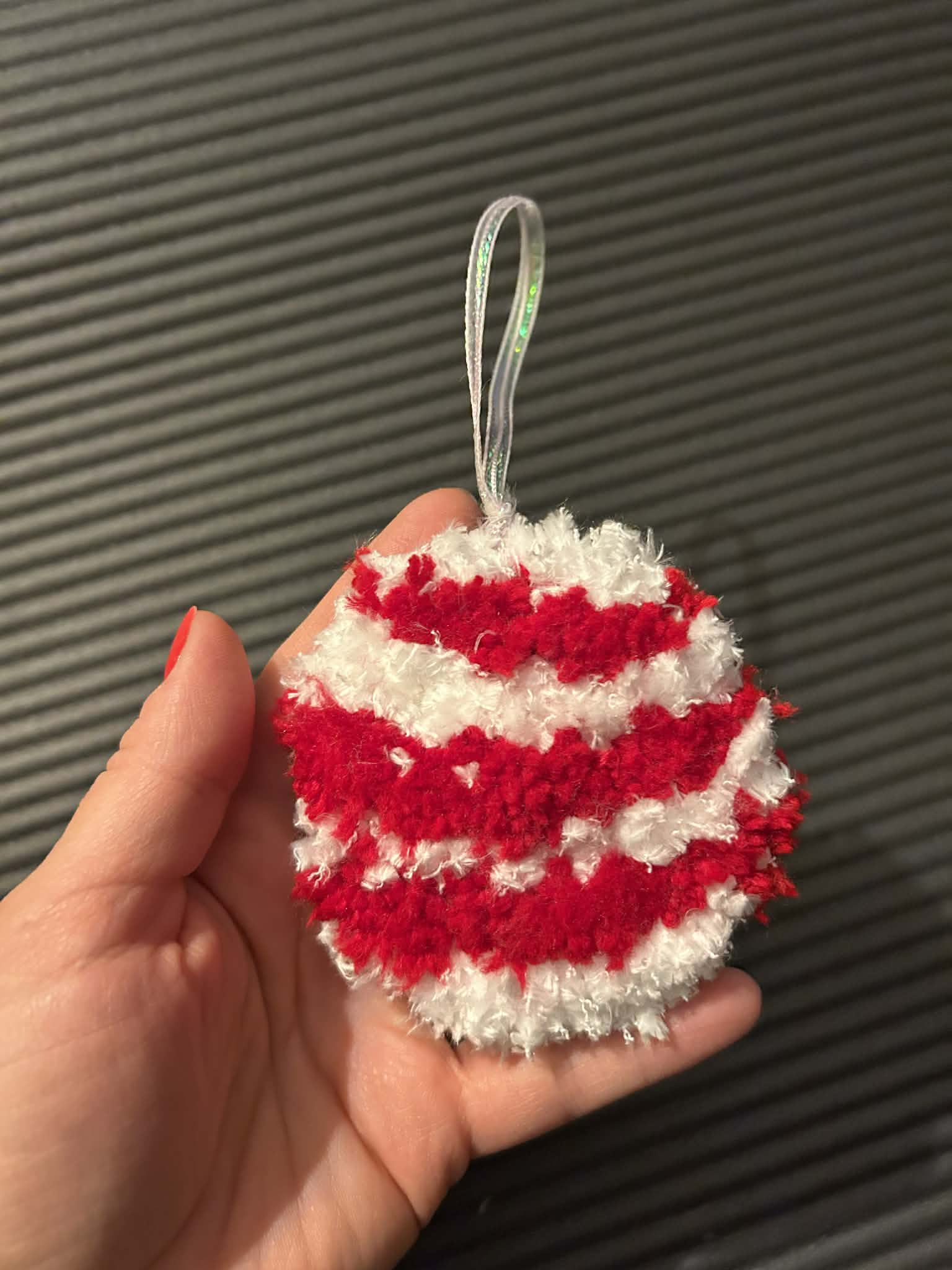 *Tufted Holiday Red & White Ball Ornament*